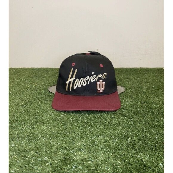 Vintage Indiana Hoosiers hat cap snap back black red script football NCAA Mens - Picture 1 of 10